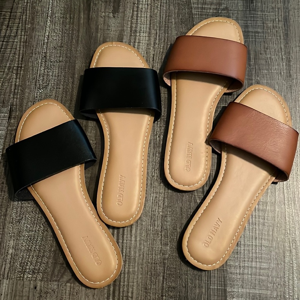 Old Navy slides. Black leather 7, Brown leather 7.  Both  ($15)